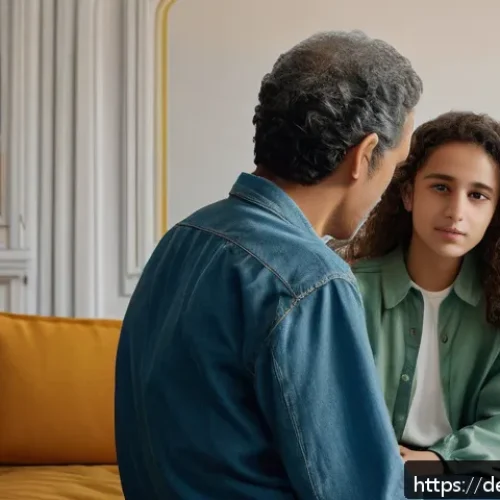 알제리 영화감독 라쉬드 부샤렙 - A cinematic scene depicting a heartfelt conversation between a middle-aged French-Algerian father an...