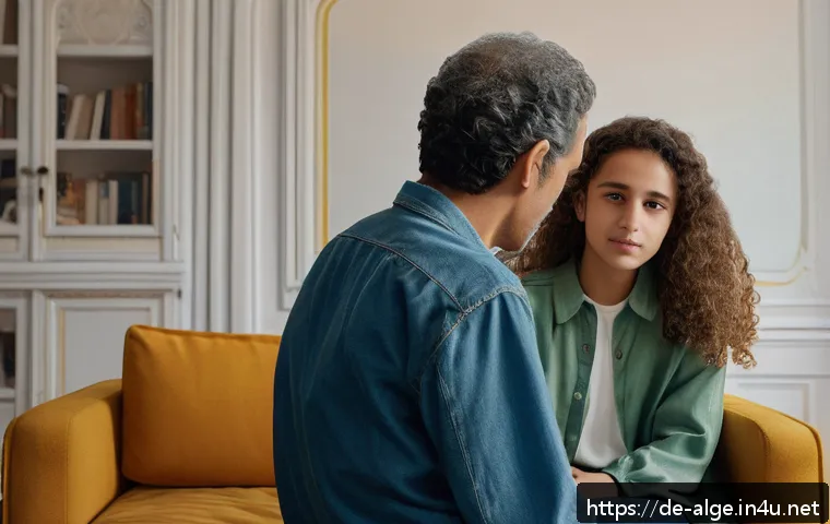 알제리 영화감독 라쉬드 부샤렙 - A cinematic scene depicting a heartfelt conversation between a middle-aged French-Algerian father an...